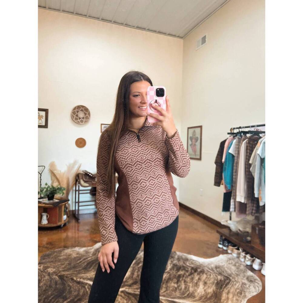 NEW POWDER RIVER rustic aztec pullover top in brown - Picture 2 of 3